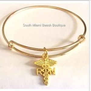 Gold RN Nurse Caduceus Charm Bracelet Nursing Gift